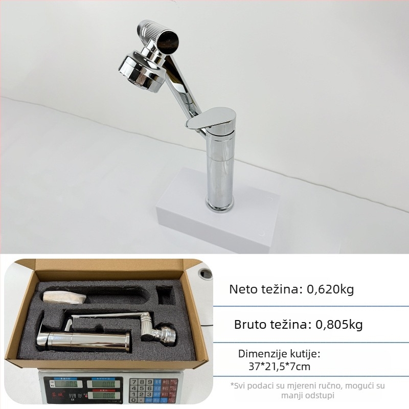 Slavina za umivaonik - nehrđajući čelik, miješanje tople i hladne vode, jednostruki dizajn, keramički uložak, montaža na ploču, 0–70°C