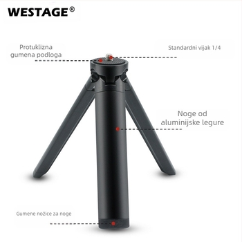 Stolni tripod za mobitele i DSLR kamere; aluminijska legura; nosivost 2–5 kg; bez gimbala