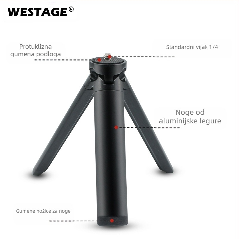 Stolni tripod za mobitele i DSLR kamere; aluminijska legura; nosivost 2–5 kg; bez gimbala
