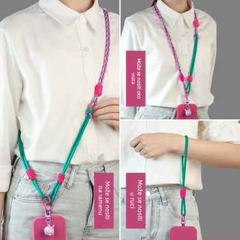 Lanyard za mobitel, odvojivi, višestruko funkcionalan, najlonska užad, metalna kopča, poliesterska traka, protiv gubitka