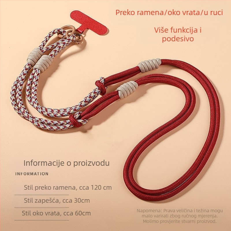 Lanyard za mobitel, odvojivi, višestruko funkcionalan, najlonska užad, metalna kopča, poliesterska traka, protiv gubitka