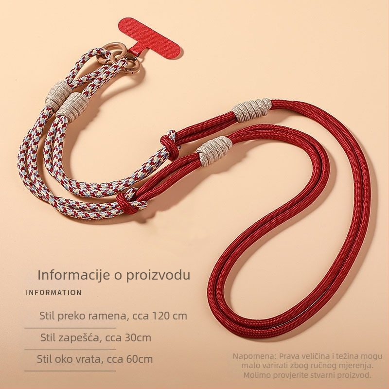 Lanyard za mobitel, odvojivi, višestruko funkcionalan, najlonska užad, metalna kopča, poliesterska traka, protiv gubitka