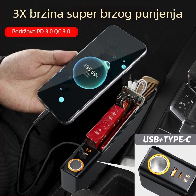 Kutija za pohranu u prostoru između sjedala automobila – višenamjenska, brzo punjenje