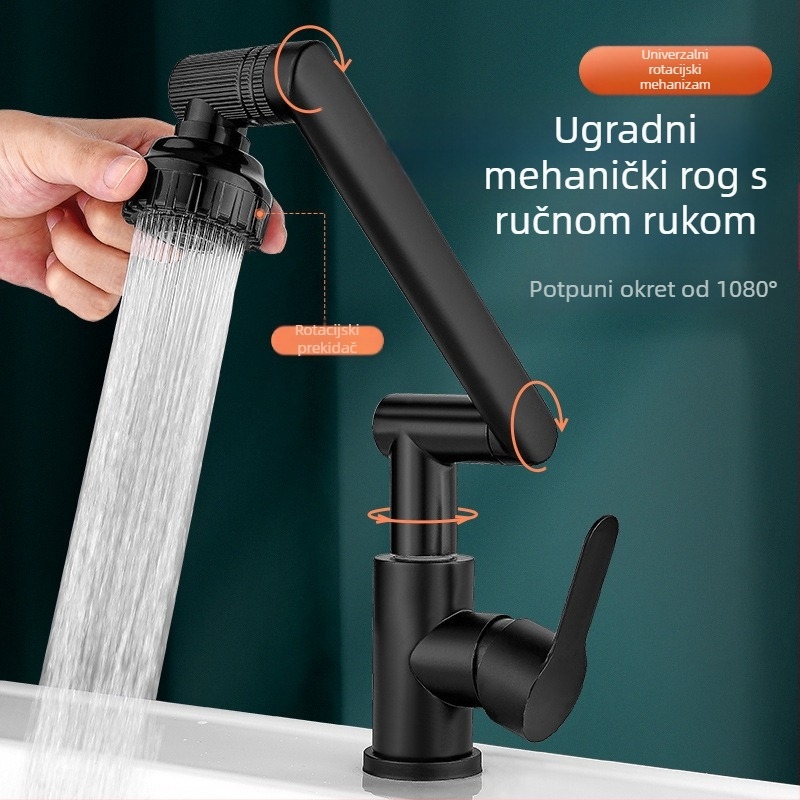 Lucky Cat univerzalni faucet za umivaonik – keramički disk ventil, plastično tijelo, topla/hladna, 360° okretno