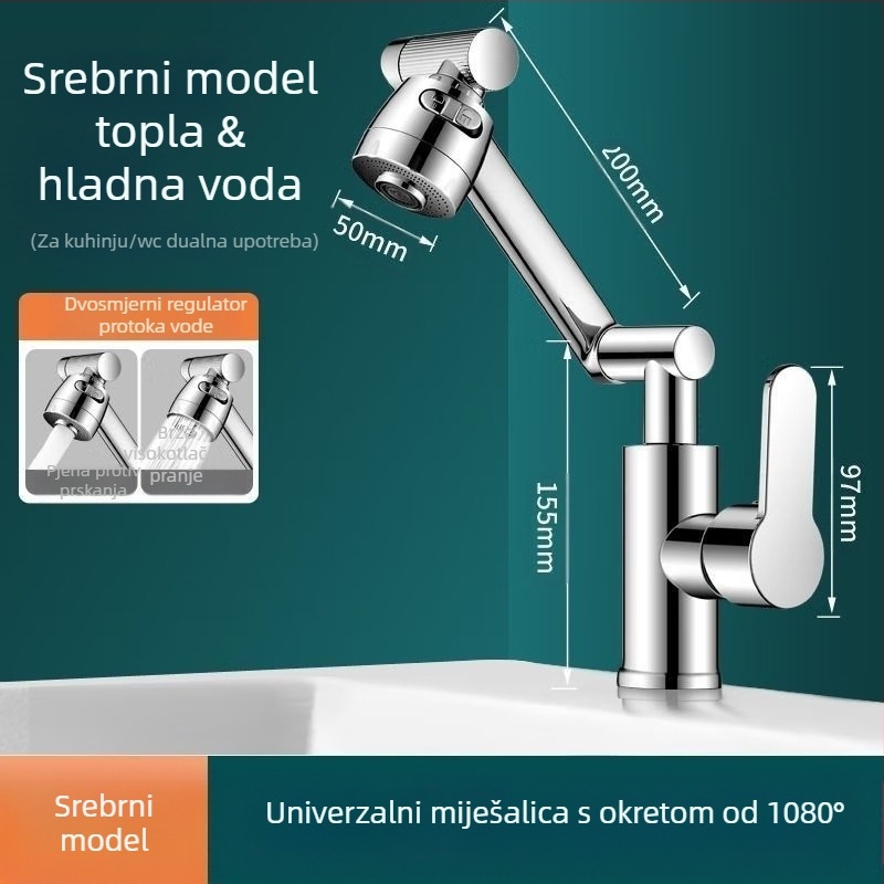 Lucky Cat univerzalni faucet za umivaonik – keramički disk ventil, plastično tijelo, topla/hladna, 360° okretno