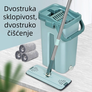 Plošni mop Thai shide – mikrovlakno, nehrđajući čelik, dehidracija 50–60%, Velcro tip držača prašine
