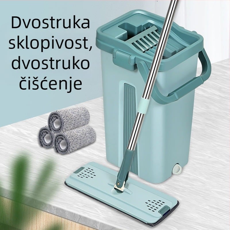 Plošni mop Thai shide – mikrovlakno, nehrđajući čelik, dehidracija 50–60%, Velcro tip držača prašine