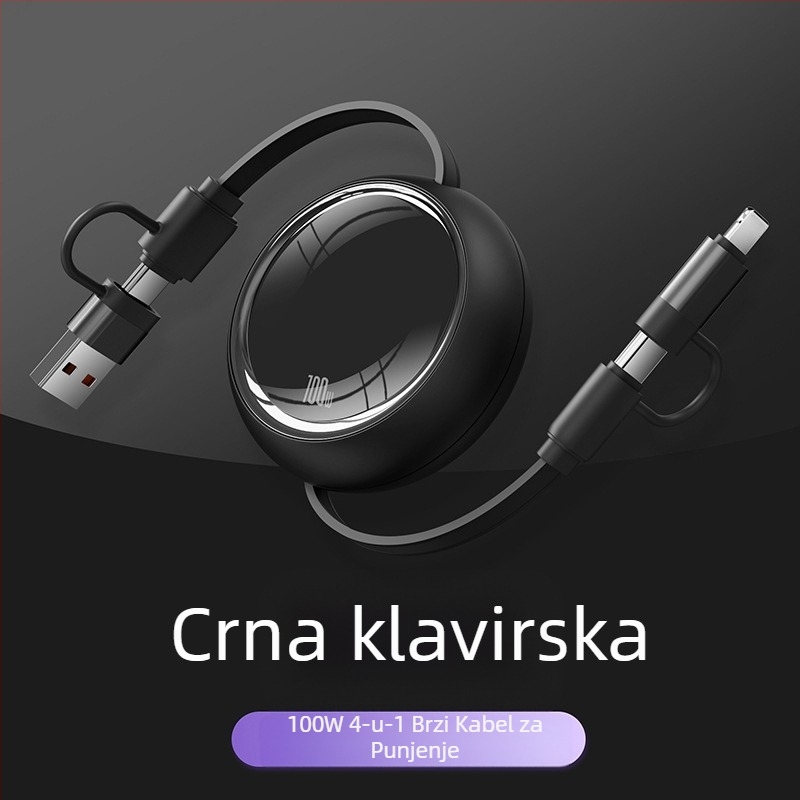 100W brzo punjenje, 3-in-1 teleskopski data kabel s Lightning, Micro USB i USB-C, podesiva duljina 1–2 m