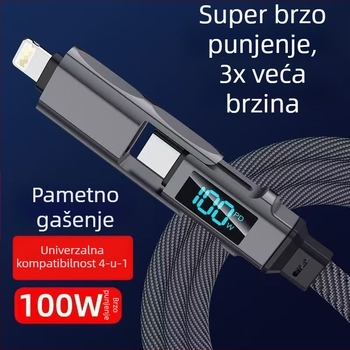 65W kabel s digitalnim prikazom, 4-u-1 USB-C i Lightning, cinkovo legirani, dvostruki izlaz