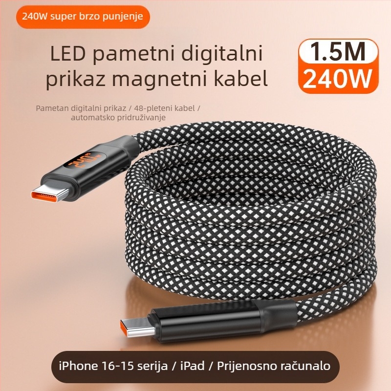 65W kabel s digitalnim prikazom, 4-u-1 USB-C i Lightning, cinkovo legirani, dvostruki izlaz