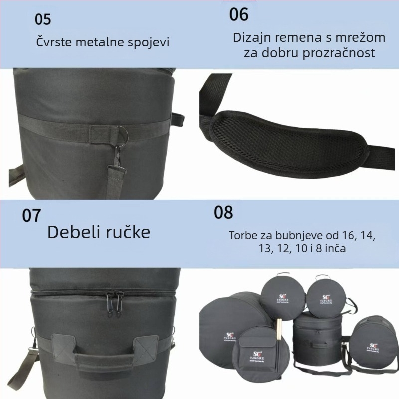 SGTJSGRX Set torbi za bubnjeve – poliester materijal, podstava od poliestera, zaštita kralježnice, smanjuje opterećenje, kućno skladištenje