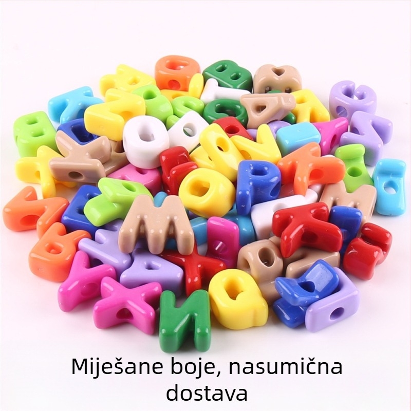 Labave perle – Acrylne kuglice s velikim rupama i slovima, engleska abeceda, DIY dodaci za nakit, završni premaz pečenjem, moderan stil, totem uzorak