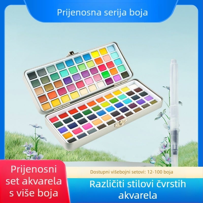 Set akvarelnih boja u metalnoj kutiji za slikanje akvarelom; materijal: akvarelne boje; uvoz: Ne; IP ovlaštenje: Nijedno