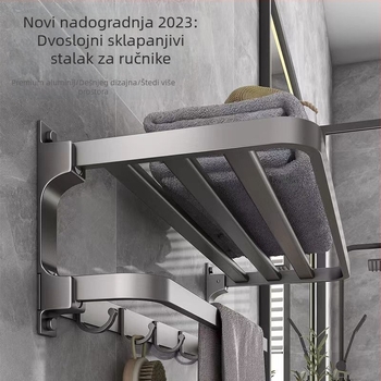 Space aluminijski držač za ručnike, bez bušenja, na zid, 2 sloja, nosivost preko 15 kg, 2023 novo poboljšano dvostruko sklopivo izdanje, završni plastificirani premaz