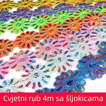 Trokutasta šljokičasta čipka za odjeću i dodatke, ručno izvezena perlicama na tkanom traku