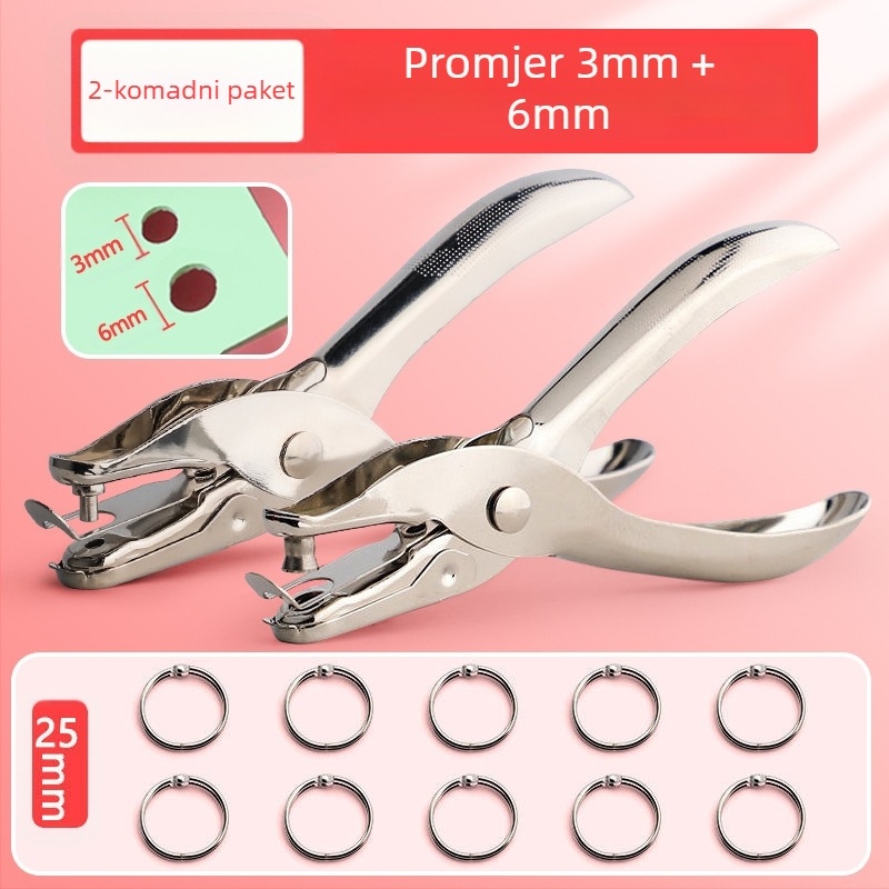 Kružni bušač rupa za papir i kartice, rupe 3 mm i 6 mm, alat za povezivanje bilježnica s listovima