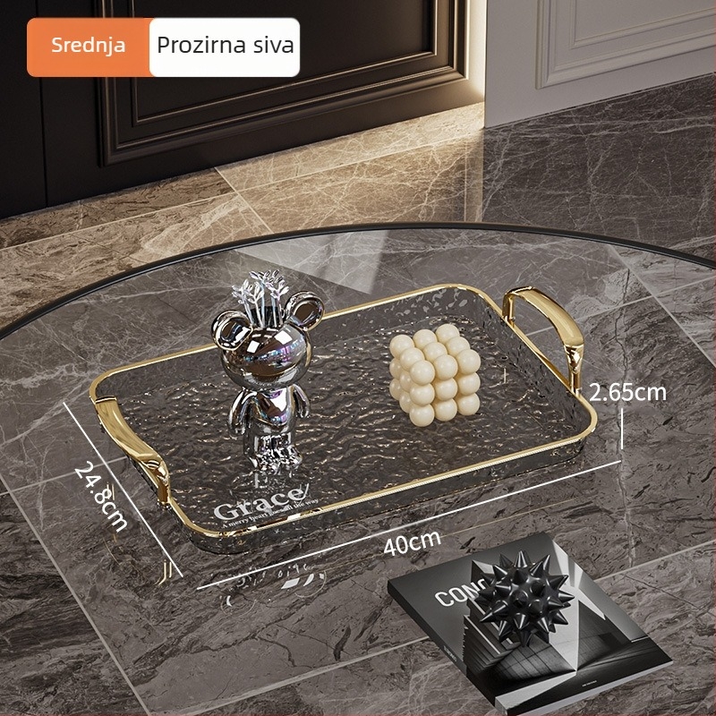 Kvadratna poslužna tacna s ručkama, PET+ABS, moderni minimalistički stil, otporna na padove.