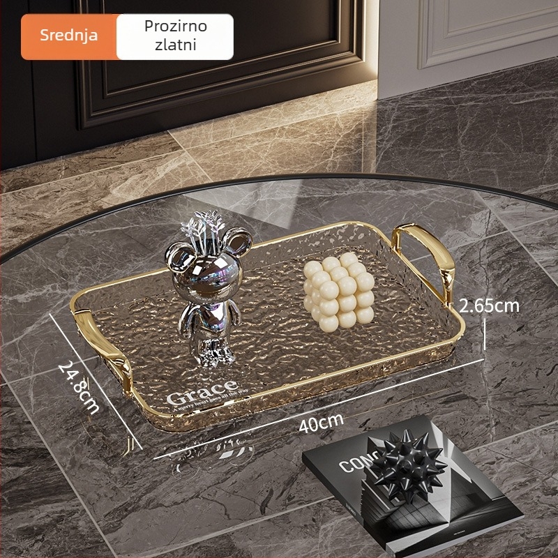 Kvadratna poslužna tacna s ručkama, PET+ABS, moderni minimalistički stil, otporna na padove.