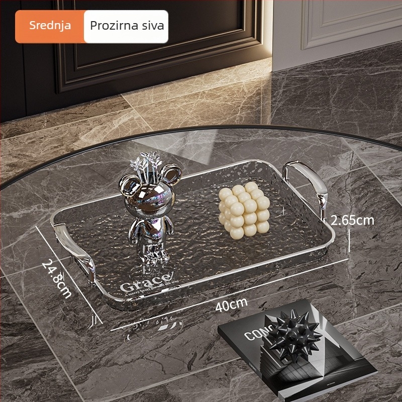 Kvadratna poslužna tacna s ručkama, PET+ABS, moderni minimalistički stil, otporna na padove.