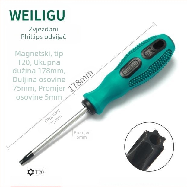 Produžni set Bitova odvijača s magnetnim vrhom — Torx (T5, T8, T27, T30) i šesterostranični bitovi, karbonska čelika