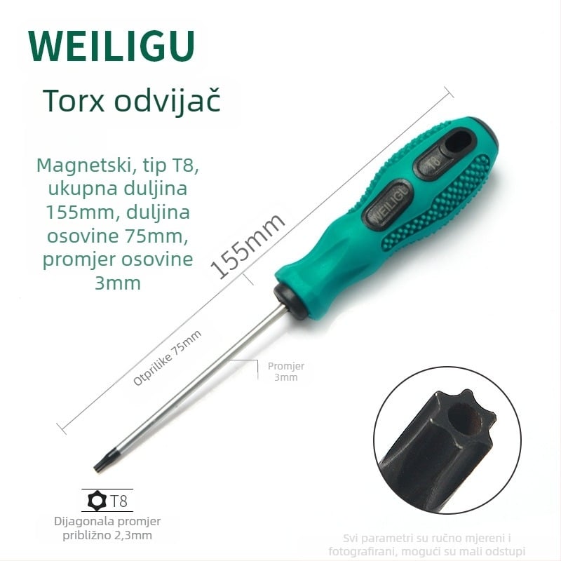 Produžni set Bitova odvijača s magnetnim vrhom — Torx (T5, T8, T27, T30) i šesterostranični bitovi, karbonska čelika