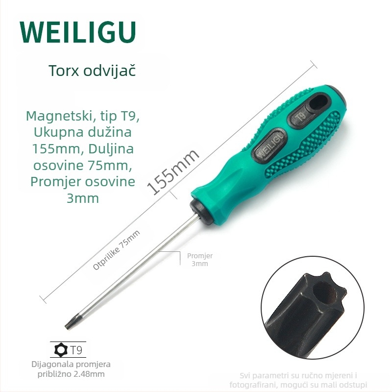 Produžni set Bitova odvijača s magnetnim vrhom — Torx (T5, T8, T27, T30) i šesterostranični bitovi, karbonska čelika