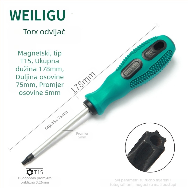 Produžni set Bitova odvijača s magnetnim vrhom — Torx (T5, T8, T27, T30) i šesterostranični bitovi, karbonska čelika