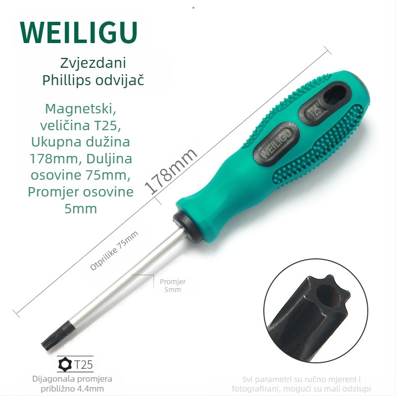 Produžni set Bitova odvijača s magnetnim vrhom — Torx (T5, T8, T27, T30) i šesterostranični bitovi, karbonska čelika