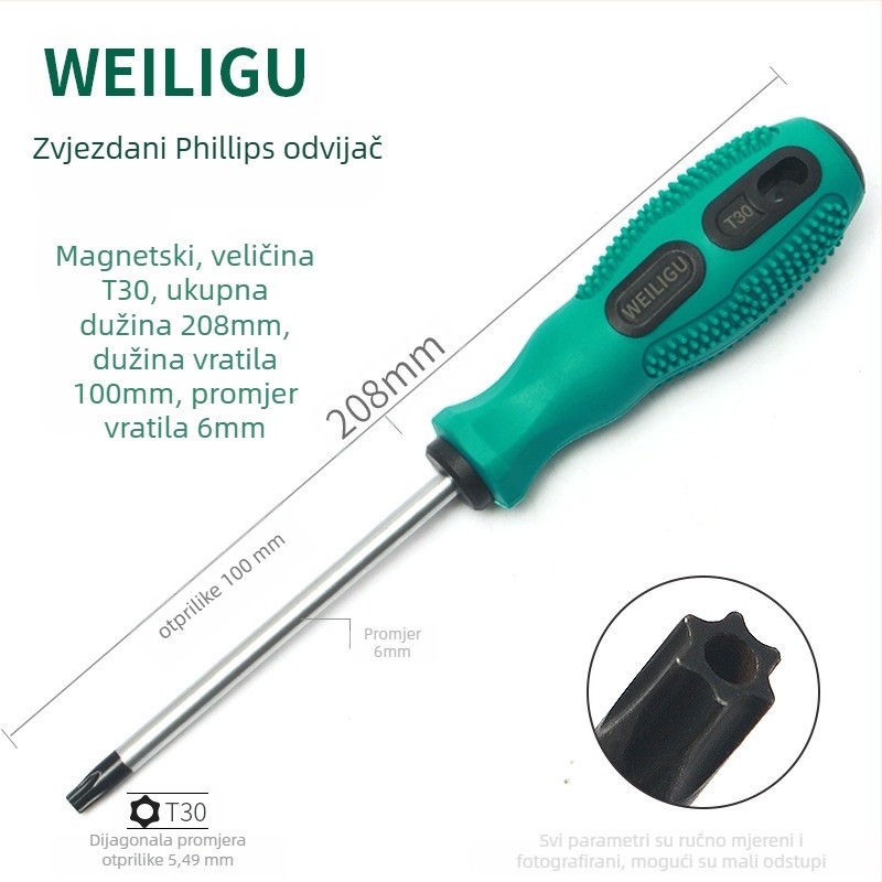 Produžni set Bitova odvijača s magnetnim vrhom — Torx (T5, T8, T27, T30) i šesterostranični bitovi, karbonska čelika