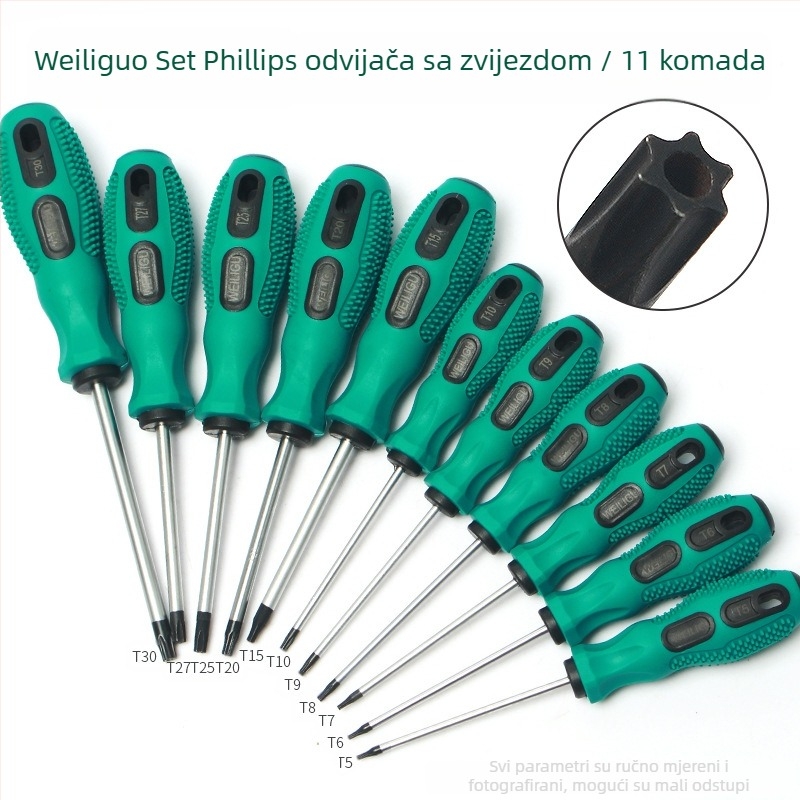 Produžni set Bitova odvijača s magnetnim vrhom — Torx (T5, T8, T27, T30) i šesterostranični bitovi, karbonska čelika