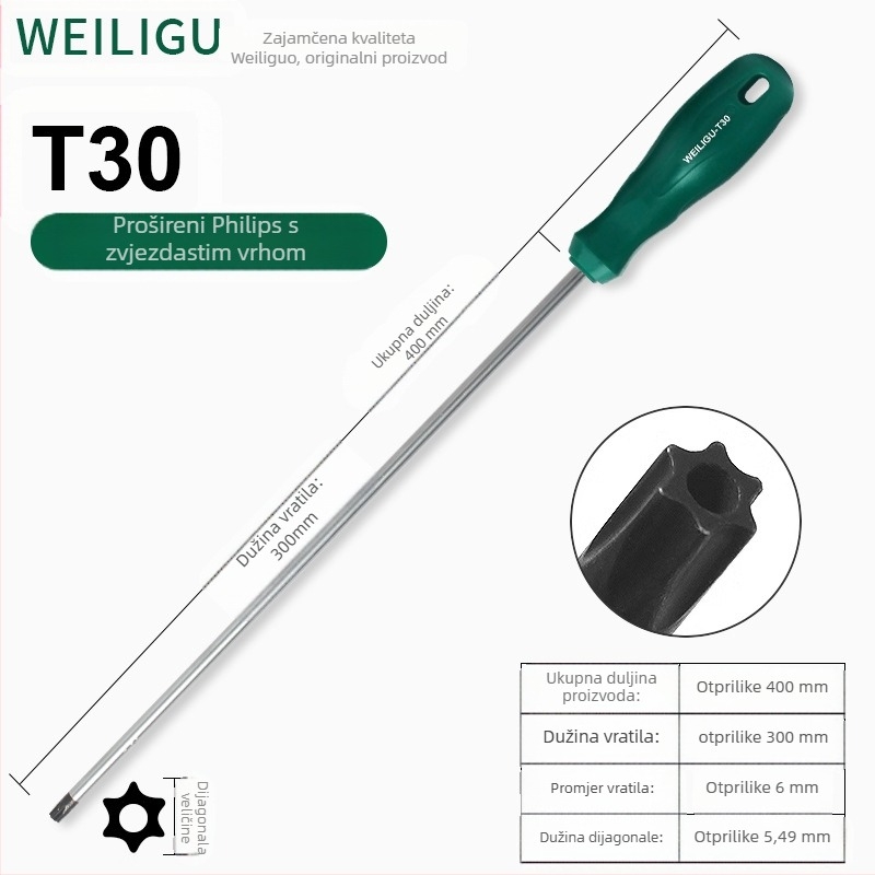 Produžni set Bitova odvijača s magnetnim vrhom — Torx (T5, T8, T27, T30) i šesterostranični bitovi, karbonska čelika