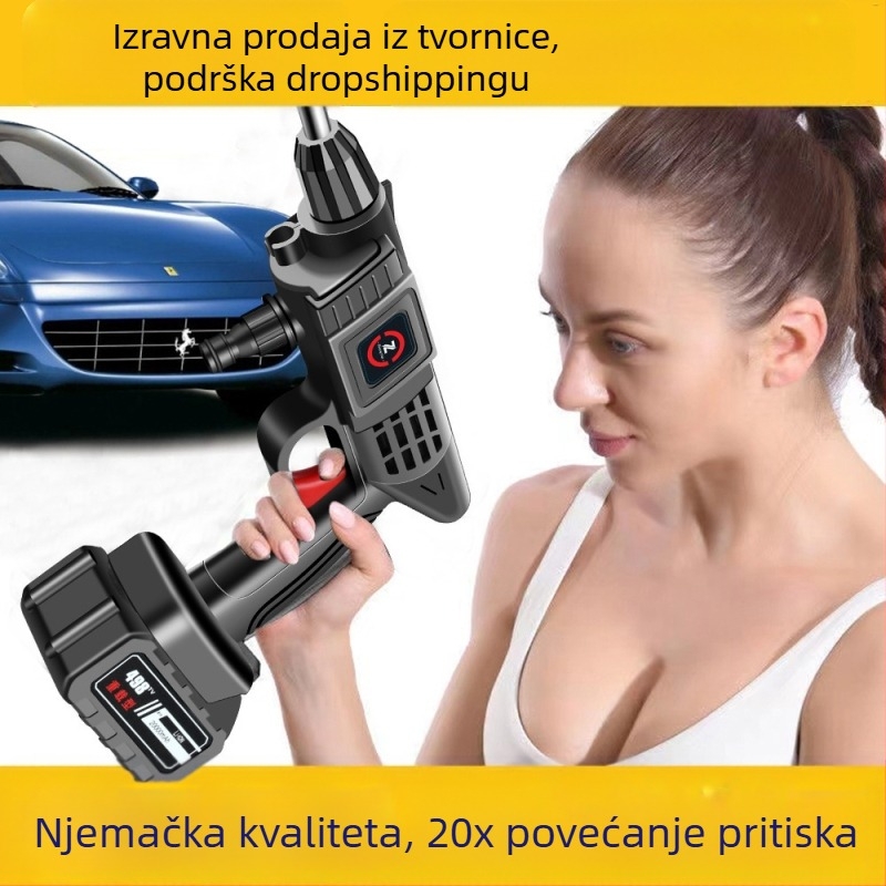 Bežični prijenosni pištolj za pranje autom visokog tlaka, 21V baterija, do 30 bar, model 001, težina 1,2 kg