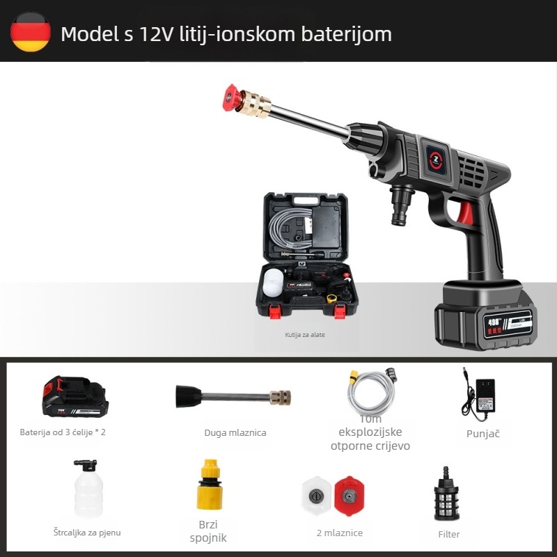 Bežični prijenosni pištolj za pranje autom visokog tlaka, 21V baterija, do 30 bar, model 001, težina 1,2 kg