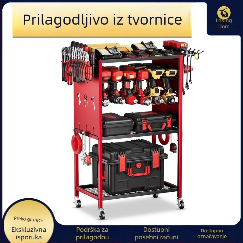 Prijenosni metalni regal za alat s kotačićima, 3 etaže, podni stalak, paket od 2 komada
