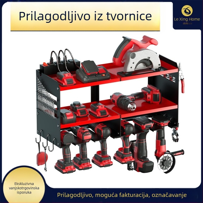Prijenosni metalni regal za alat s kotačićima, 3 etaže, podni stalak, paket od 2 komada