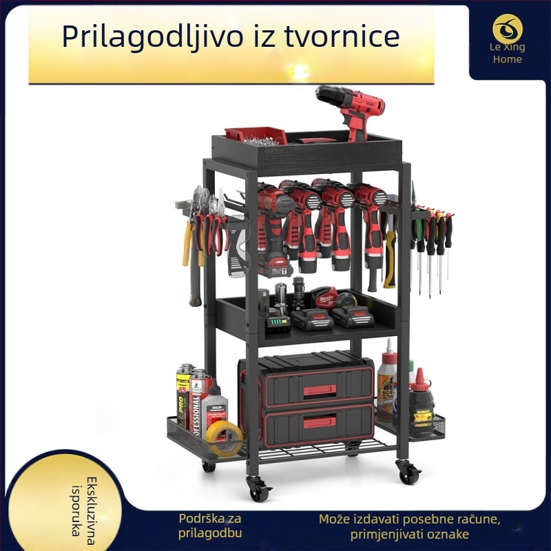 Prijenosni metalni regal za alat s kotačićima, 3 etaže, podni stalak, paket od 2 komada