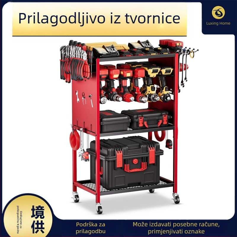 Prijenosni metalni regal za alat s kotačićima, 3 etaže, podni stalak, paket od 2 komada
