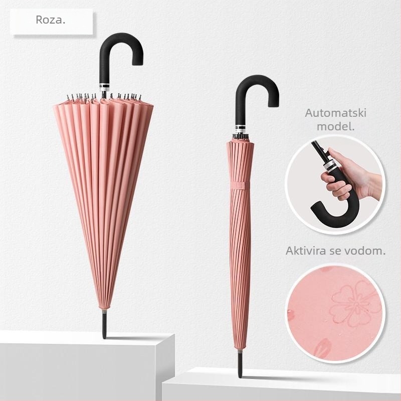 Kišobran s dugom drškom, 12 rebara, najlon tkanina 170T, silikon rebara, aluminijska drška, ručno otvaranje