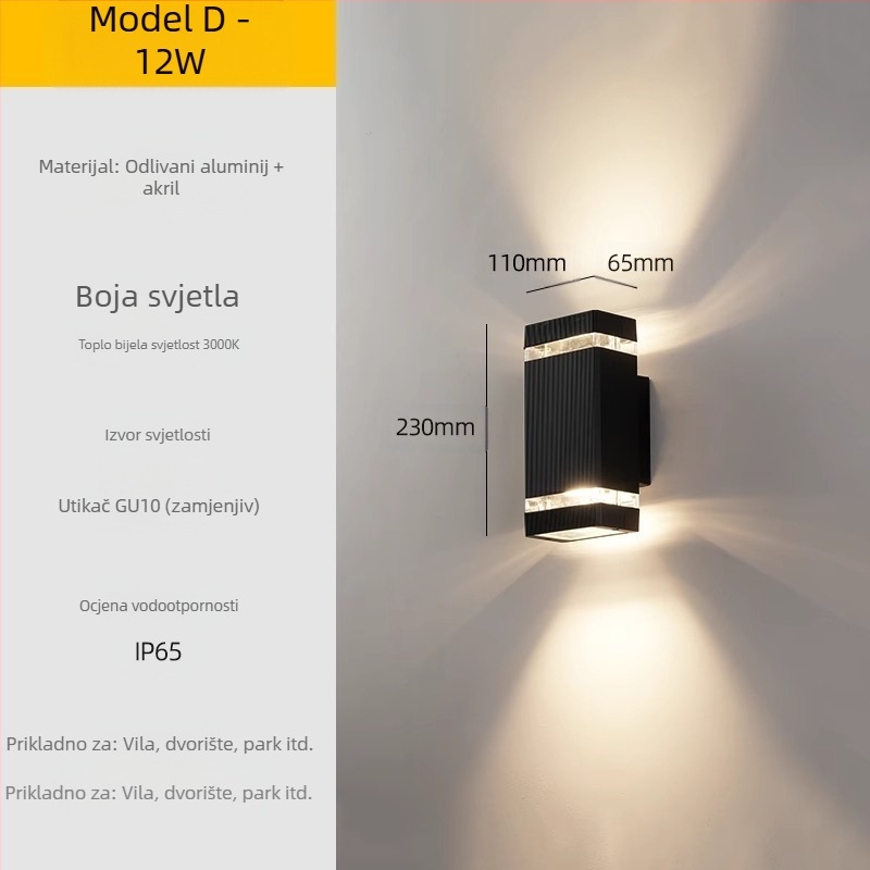 Vanjska LED zidna svjetiljka – vodootporna, ABS sjenilo, aluminijsko kućište, niska napetost ≤36V, kvadratna zidna svjetiljka za vilu i ulaz