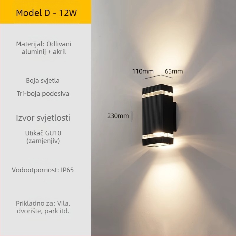 Vanjska LED zidna svjetiljka – vodootporna, ABS sjenilo, aluminijsko kućište, niska napetost ≤36V, kvadratna zidna svjetiljka za vilu i ulaz