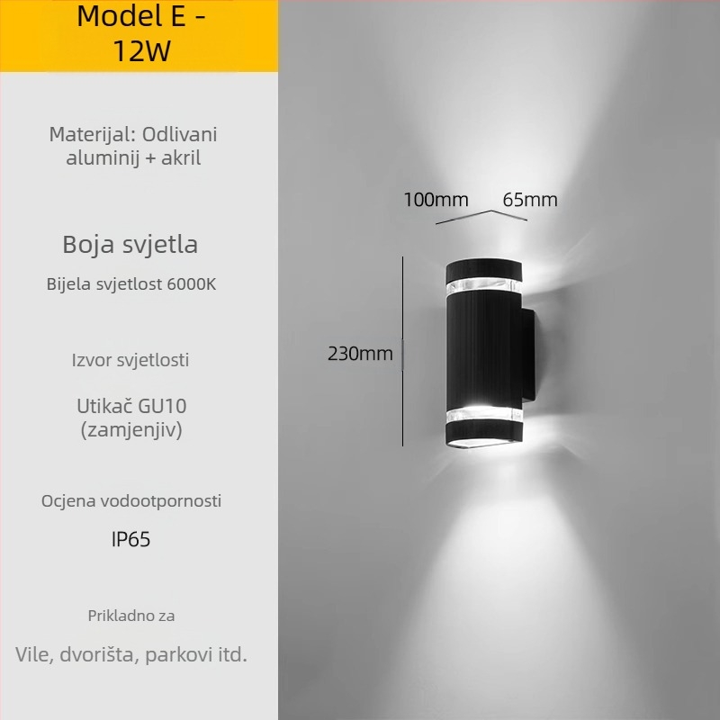 Vanjska LED zidna svjetiljka – vodootporna, ABS sjenilo, aluminijsko kućište, niska napetost ≤36V, kvadratna zidna svjetiljka za vilu i ulaz