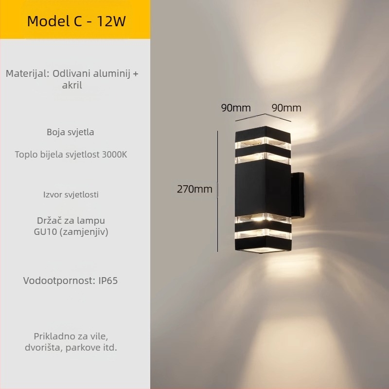 Vanjska LED zidna svjetiljka – vodootporna, ABS sjenilo, aluminijsko kućište, niska napetost ≤36V, kvadratna zidna svjetiljka za vilu i ulaz
