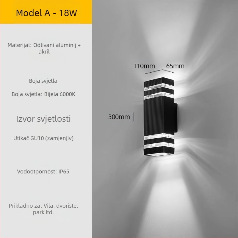 Vanjska LED zidna svjetiljka – vodootporna, ABS sjenilo, aluminijsko kućište, niska napetost ≤36V, kvadratna zidna svjetiljka za vilu i ulaz