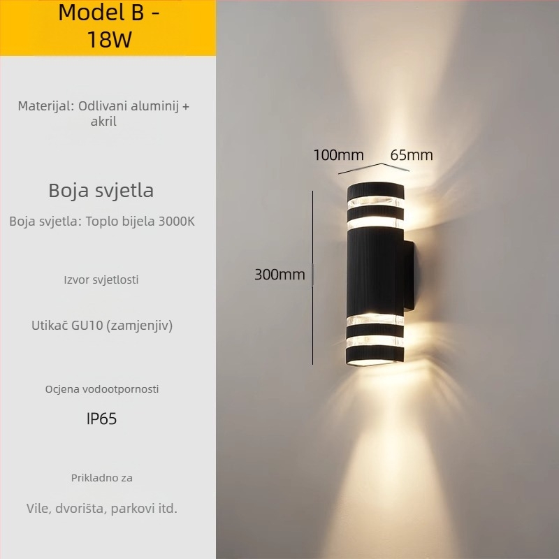 Vanjska LED zidna svjetiljka – vodootporna, ABS sjenilo, aluminijsko kućište, niska napetost ≤36V, kvadratna zidna svjetiljka za vilu i ulaz