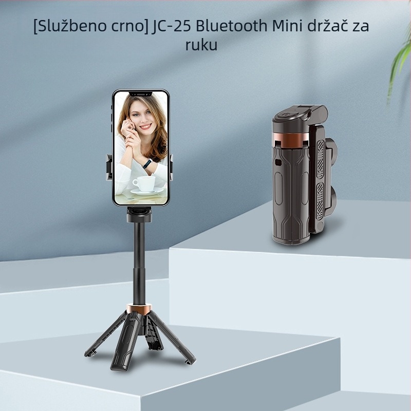 Mini Bluetooth selfie štapić za telefon s četveronožnim stativom, teleskopskog dizajna, stabilizacija slike, ugrađena rasvjeta, materijal aluminijska legura + ABS
