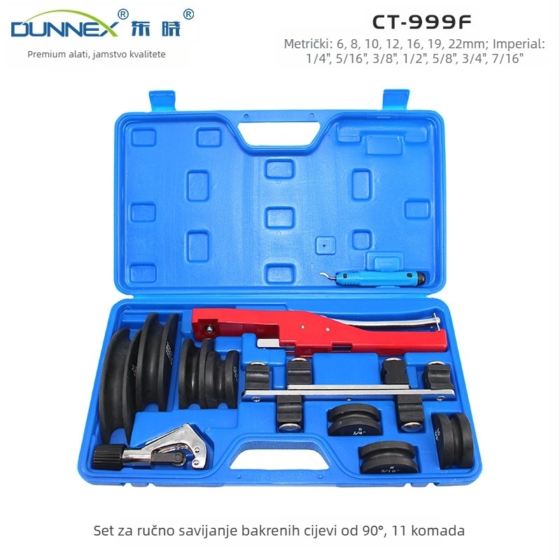 Savijač cijevi, raspon savijanja 6–22 mm, 90° zavoj, ručni ratchet s nylonskim diskom, aluminijska legura + inženjerske plastike, prilagodljivo