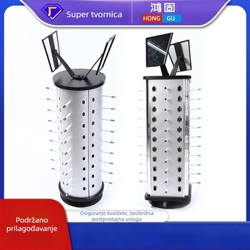 Novi aluminijski stalak za izlaganje naočala na pultu sa ogledalom, rotirajućim kružnim i kvadratnim panelima za izlaganje