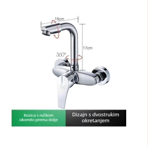 Ugradna mesinga miješnica za toplu i hladnu vodu, za kuhinjski drez i perilicu, okretna, keramički ventil