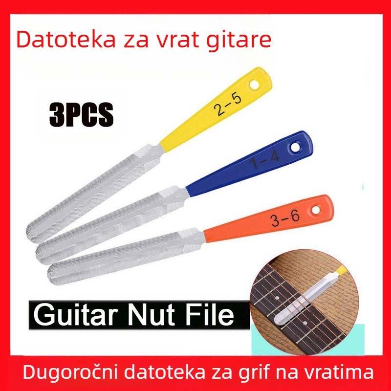 Set od 3 komada pilnika za brušenje gitare – nehrđajući čelik; za električne, akustične gitare i bas gitare – alati za popravak i prilagodbu gitare