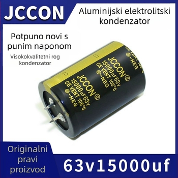 Kondenzator za audio pojačalo, 63V 15000µF, razmak priključaka 10 mm, ripple struja pri niskoj i visokoj frekvenciji 120 Hz